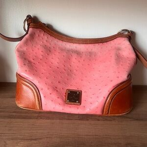 Dooney & Bourke Pink and Tan Ostrich Leather Hobo Shoulder Bag